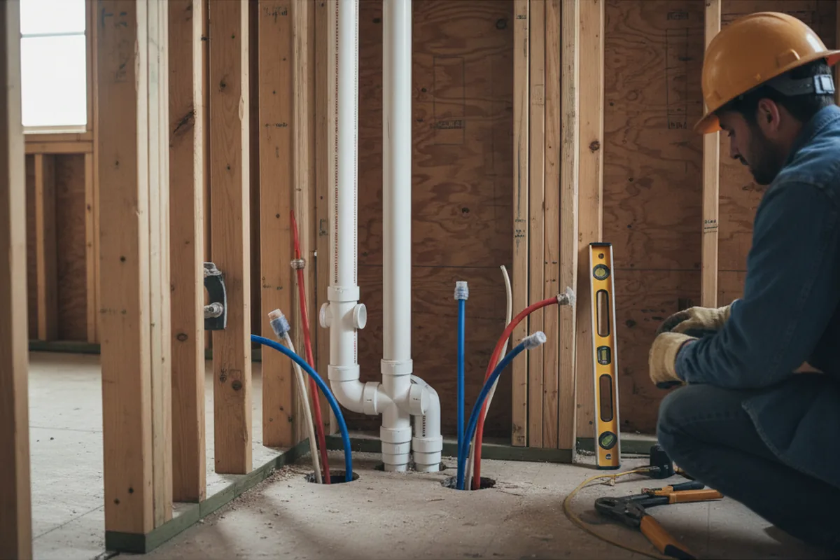 Drain and supply rough-in during Leak Detection in Runnells